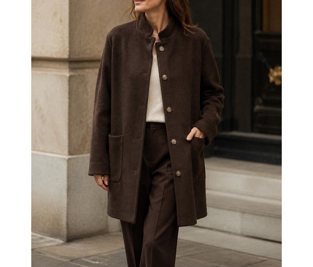 Loro Piana Women’s IT 50 Brown Mohair Virgin Wool Stand Collar Coat Vintage